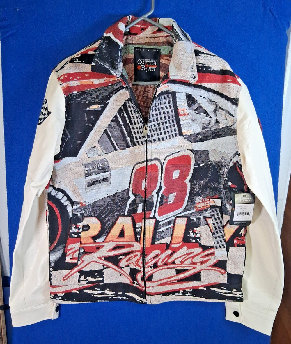 Copper Rivet Men's 88 Rally Racing Tapestry Jacket Streetwear White Red Size M